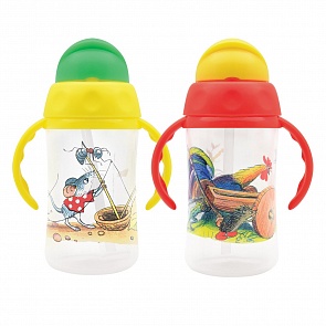 Поильник Сказки В. Сутеева с трубочкой и ручками 240 мл, от 6 мес (Lubby, 16433/144/12) (ассортимент)